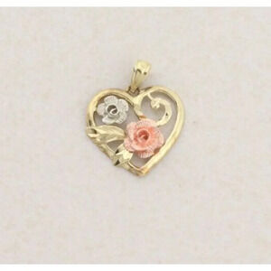 Pendant Only 10k Yellow Gold White Gold & Rose Gold Heart Flower Pendant